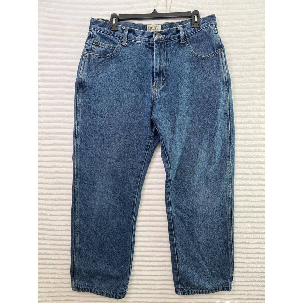 Red Head Brand Co Mens 35x30 Flannel Lined Jeans Medium Wash Plaid Work Denim